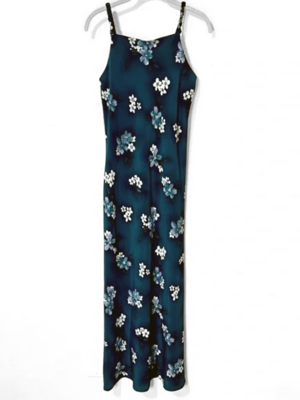 Vintage DBY Ltd Teal Floral Maxi Dress Size 7 90s Y2K Romantic